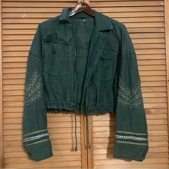 Free People Army green Zip Up Jacket size XS - Picture 1 of 5